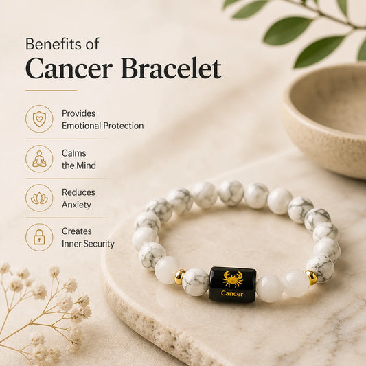 Cancer Zodiac Bracelet (कर्क राशि) – Howlite & Milky Quartz Bracelet