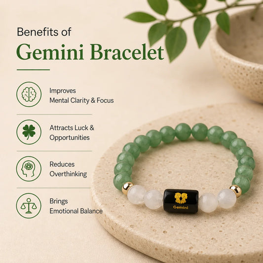 Gemini Zodiac Bracelet (मिथुन राशि) – Green Aventurine & Milky Quartz Bracelet