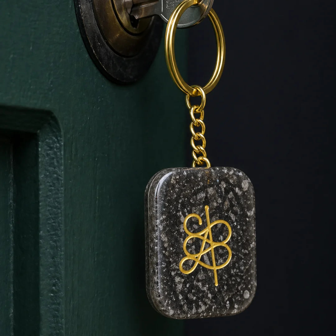 Pyrite Keychain with Zibu Symbol Money Magnet Keychain