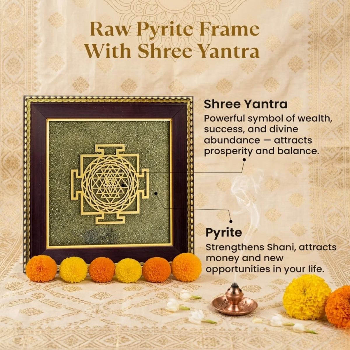 Shree Yantra Pyrite Frame – Vastu Frame for Wealth, Prosperity