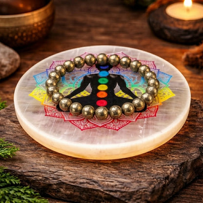 7 Chakra Selenite Plate (Round)