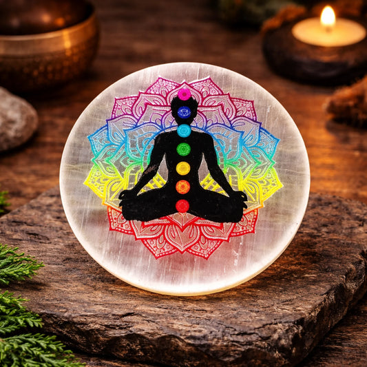 7 Chakra Selenite Plate (Round)