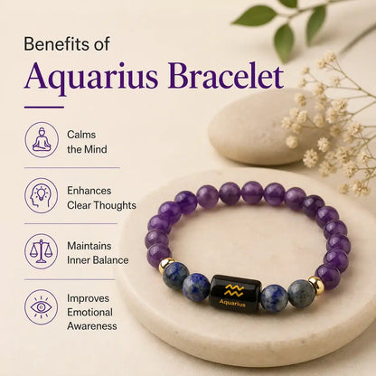 Aquarius Zodiac Bracelet (कुंभ राशि) – Amethyst & Lapis Lazuli Combo