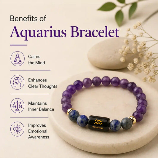 Aquarius Zodiac Bracelet (कुंभ राशि) – Amethyst & Lapis Lazuli Combo