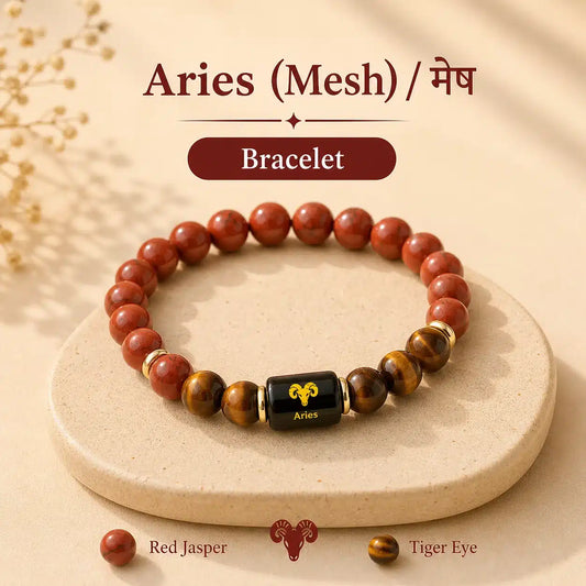 Aries Zodiac Bracelet (मेष राशि) – Red Jasper & Tiger Eye Bracelet