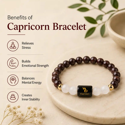 Capricorn Zodiac Bracelet (मकर राशि) Zodiac Garnet &amp; Milky Quartz Bracelet