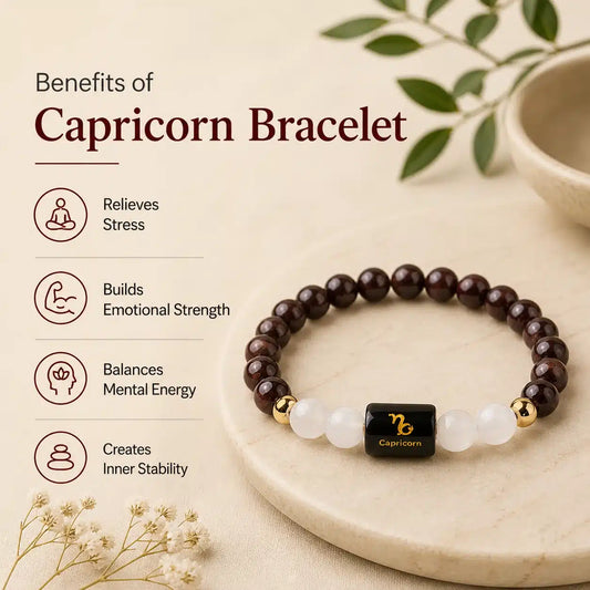 Capricorn Zodiac Bracelet (मकर राशि) Zodiac Garnet &amp; Milky Quartz Bracelet