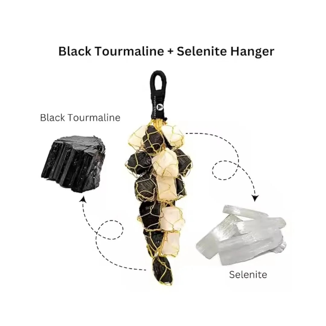 Black Tourmaline and Selenite Hanging for Protection