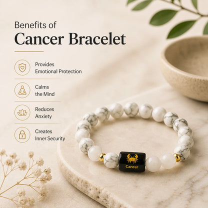 Cancer Zodiac Bracelet (कर्क राशि) – Howlite & Milky Quartz Bracelet