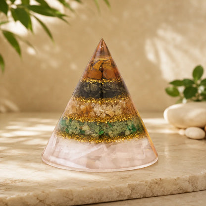 Conical Dhan Yog Pyramid with Selenite Base