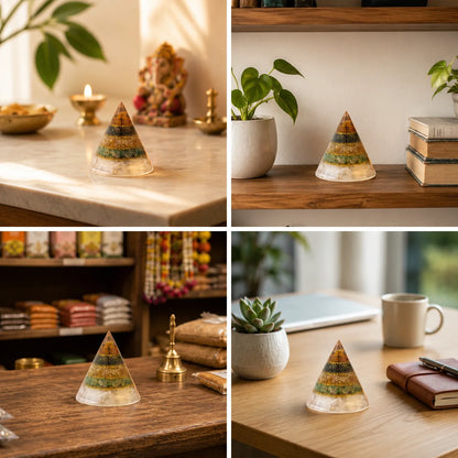Conical Dhan Yog Pyramid with Selenite Base