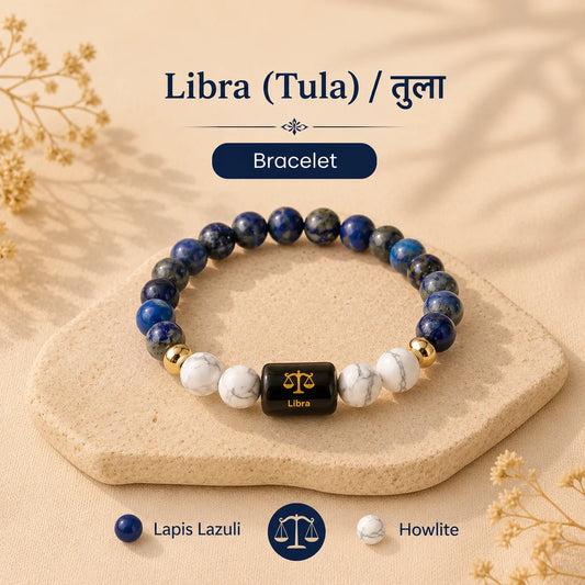 Libra Zodiac Bracelet (तुला राशि) – Lapis Lazuli &amp; Howlite Bracelet
