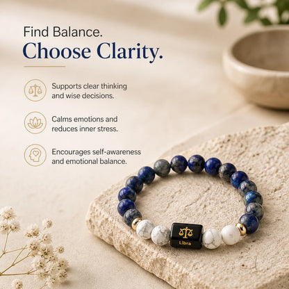 Libra Zodiac Bracelet (तुला राशि) – Lapis Lazuli &amp; Howlite Bracelet
