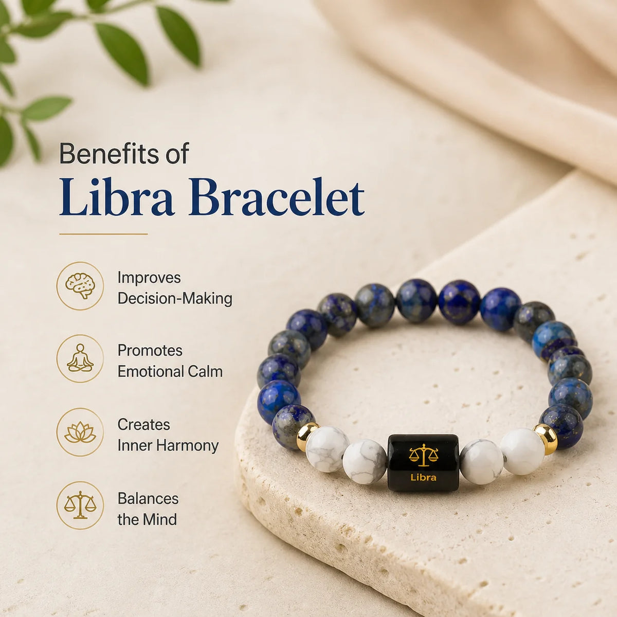 Libra Zodiac Bracelet (तुला राशि) – Lapis Lazuli &amp; Howlite Bracelet