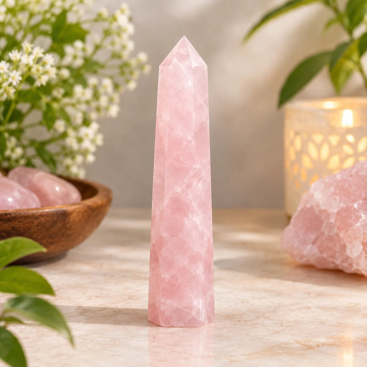 Natural Rose Quartz Crystal Tower