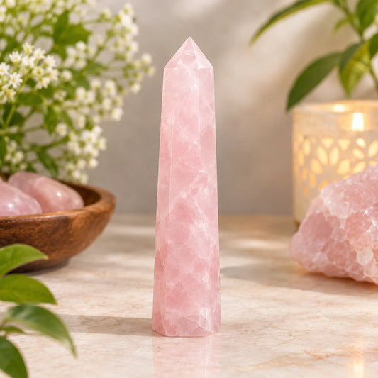 Natural Rose Quartz Crystal Tower