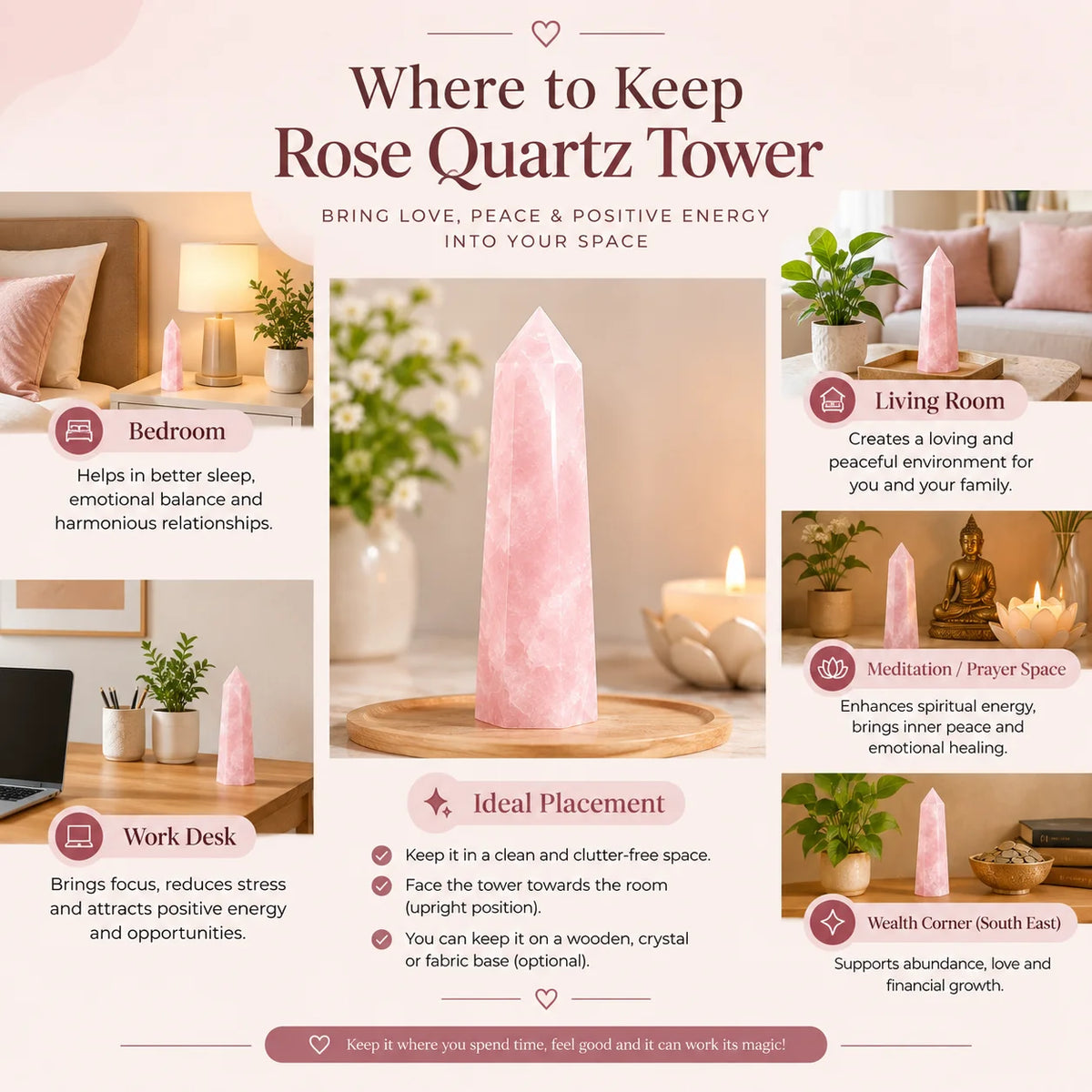 Natural Rose Quartz Crystal Tower