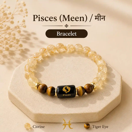 Pisces Zodiac Bracelet (मीन राशि) – Citrine & Tiger Eye Bracelet