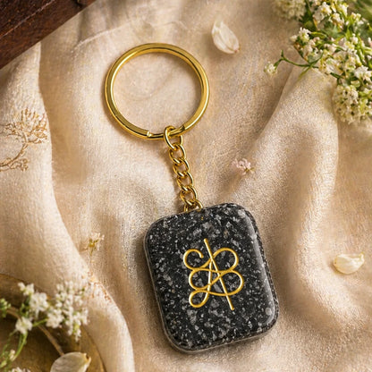Pyrite Keychain with Zibu Symbol Money Magnet Keychain