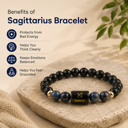 Sagittarius Zodiac Bracelet (धनु राशि) – Black Obsidian &amp; Lapis Lazuli Bracelet