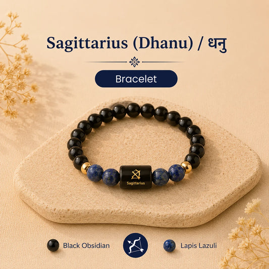 Sagittarius Zodiac Bracelet (धनु राशि) – Black Obsidian &amp; Lapis Lazuli Bracelet