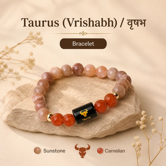 Taurus Zodiac Bracelet (वृषभ राशि) – Sunstone &amp; Carnelian Bracelet