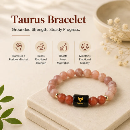 Taurus Zodiac Bracelet (वृषभ राशि) – Sunstone &amp; Carnelian Bracelet