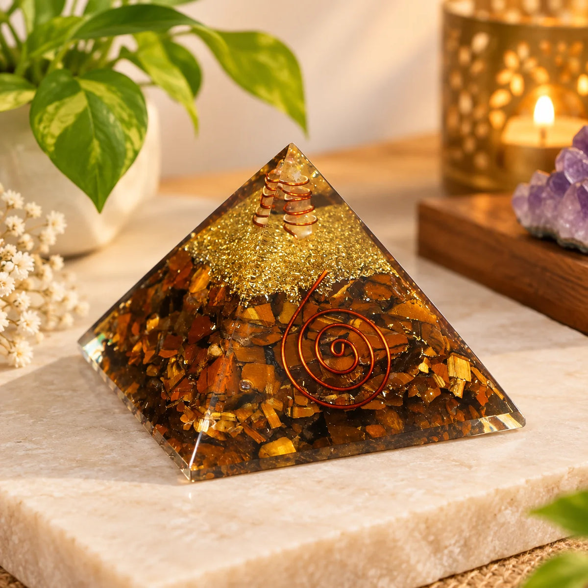 Tiger Eye Orgonite Pyramid