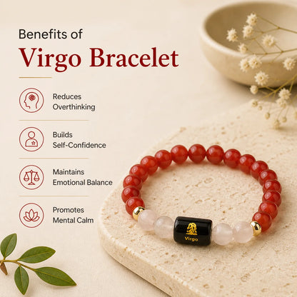 Virgo Zodiac Bracelet (कन्या राशि) – Carnelian &amp; Milky Quartz Bracelet