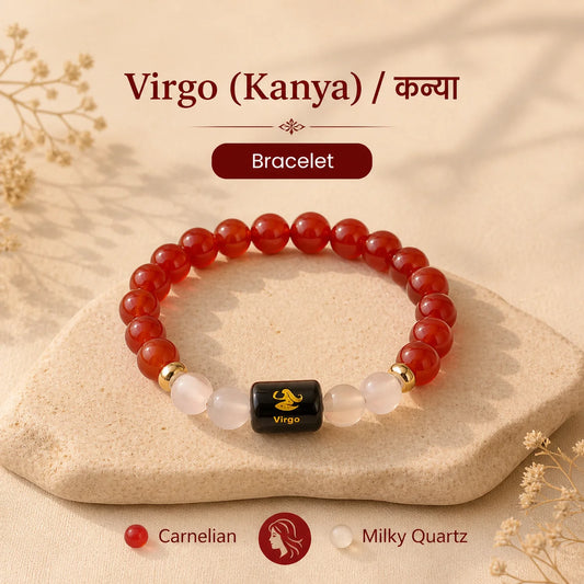 Virgo Zodiac Bracelet (कन्या राशि) – Carnelian &amp; Milky Quartz Bracelet