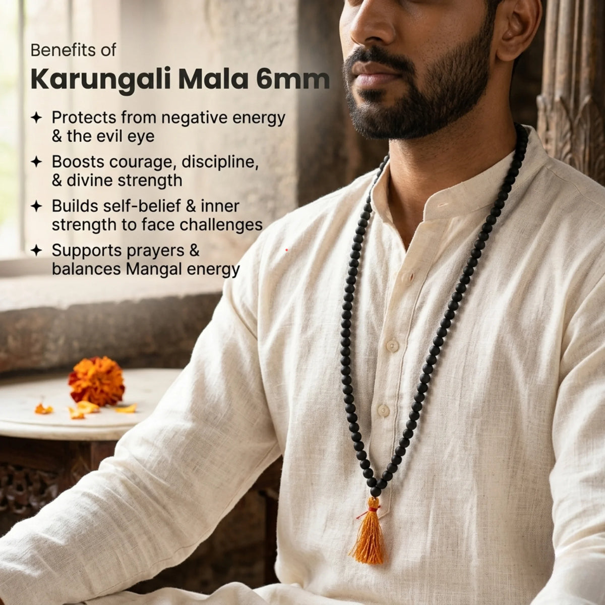 Karungali Mala 6mm (108+1 Beads) Original Ebony Wood