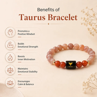 Taurus Zodiac Bracelet (वृषभ राशि) – Sunstone &amp; Carnelian Bracelet