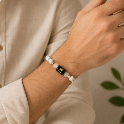 Cancer Zodiac Bracelet (कर्क राशि) – Howlite & Milky Quartz Bracelet