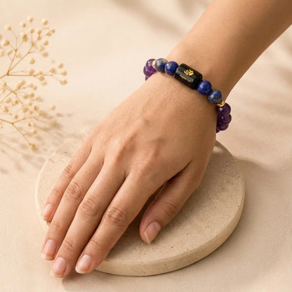 Aquarius Zodiac Bracelet (कुंभ राशि) – Amethyst & Lapis Lazuli Combo