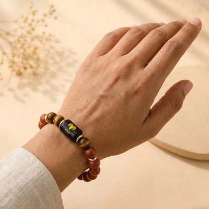 Aries Zodiac Bracelet (मेष राशि) – Red Jasper & Tiger Eye Bracelet