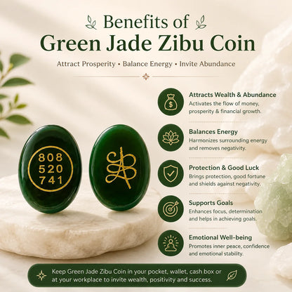 Green Jade Zibu Coin with Zibu Symbol