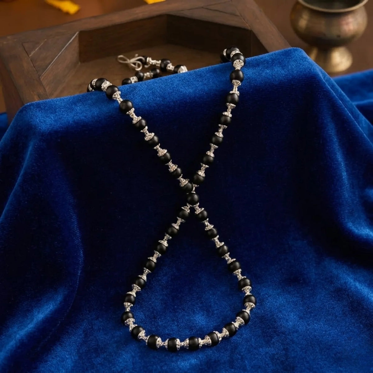 Karungali Malai with Silver Cap Plated
