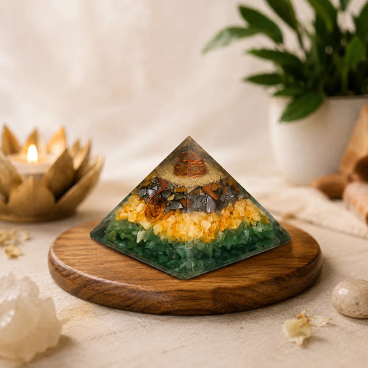 Money Magnet Pyramid – Citrine, Green Aventurine, Tiger Eye & Pyrite